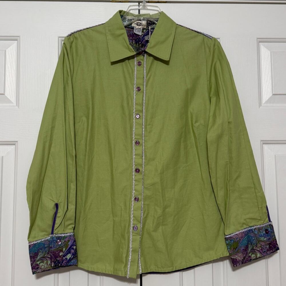 NWT Rodeo Karma Button Up Western Blouse, Green, Size XL
